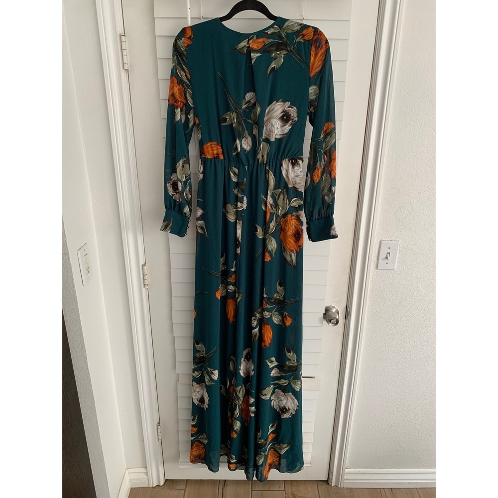 Baltic Born Lydia Green Floral Maxi Dress Long Sleeve Wrap V-Neck Size M New - Picture 2 of 6